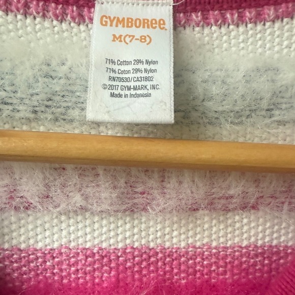 Gymboree Girls Striped Fuzzy Cardigan Sweater Size M 7/8 Pink Preppy Furry Cute - Picture 3 of 6